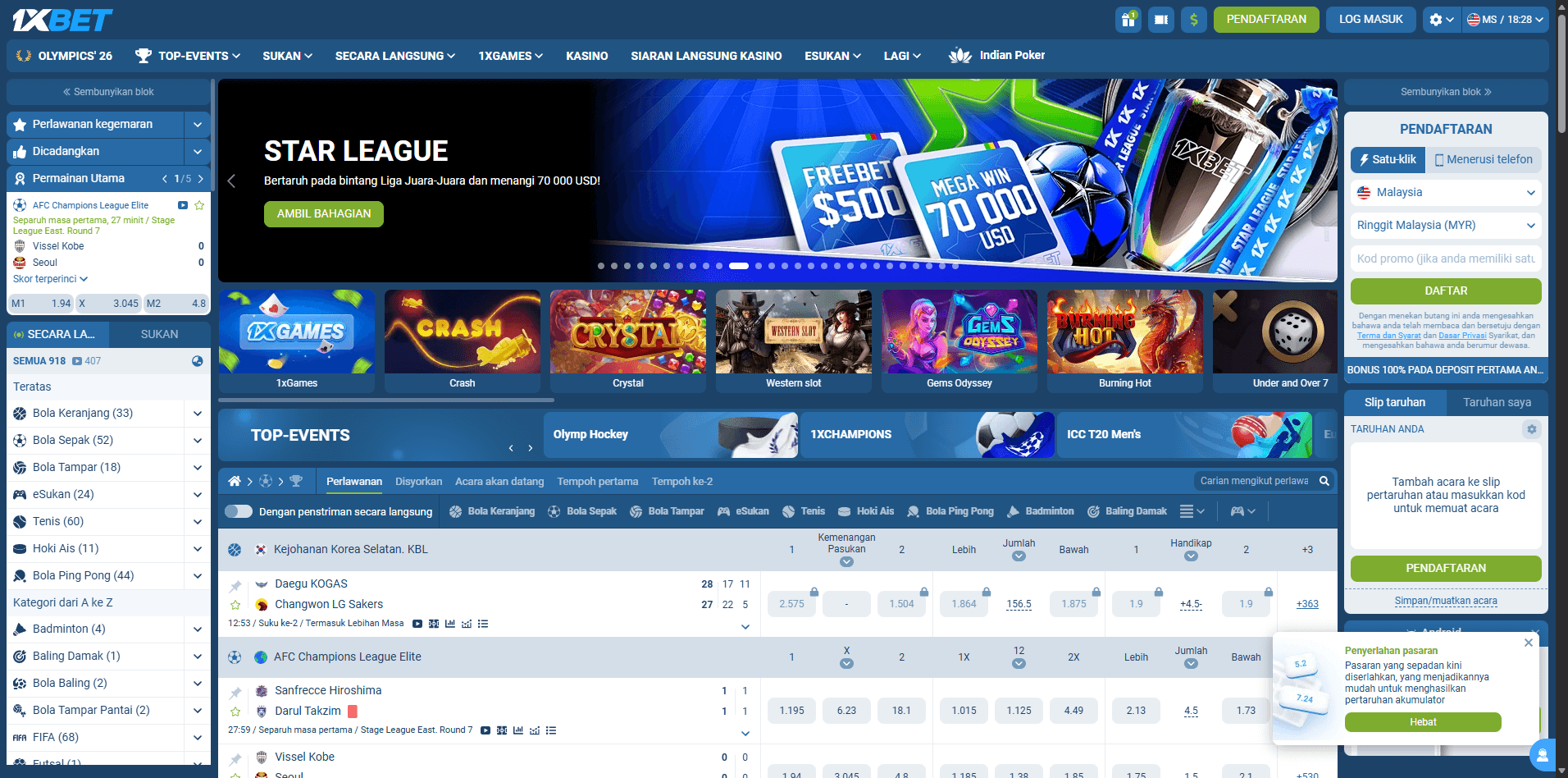 1XBET online casino malaysia screenshot