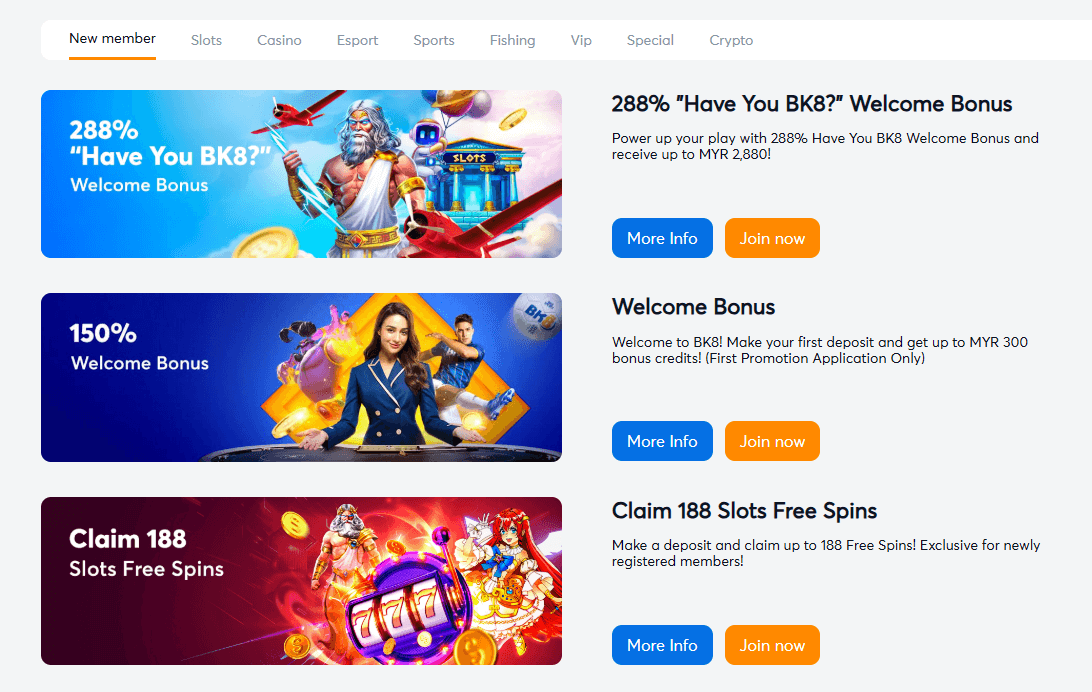 BK8 online casino Malaysia featured promotions