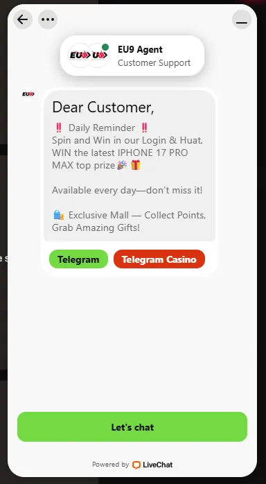 EU9 Online Casino Malaysia customer service