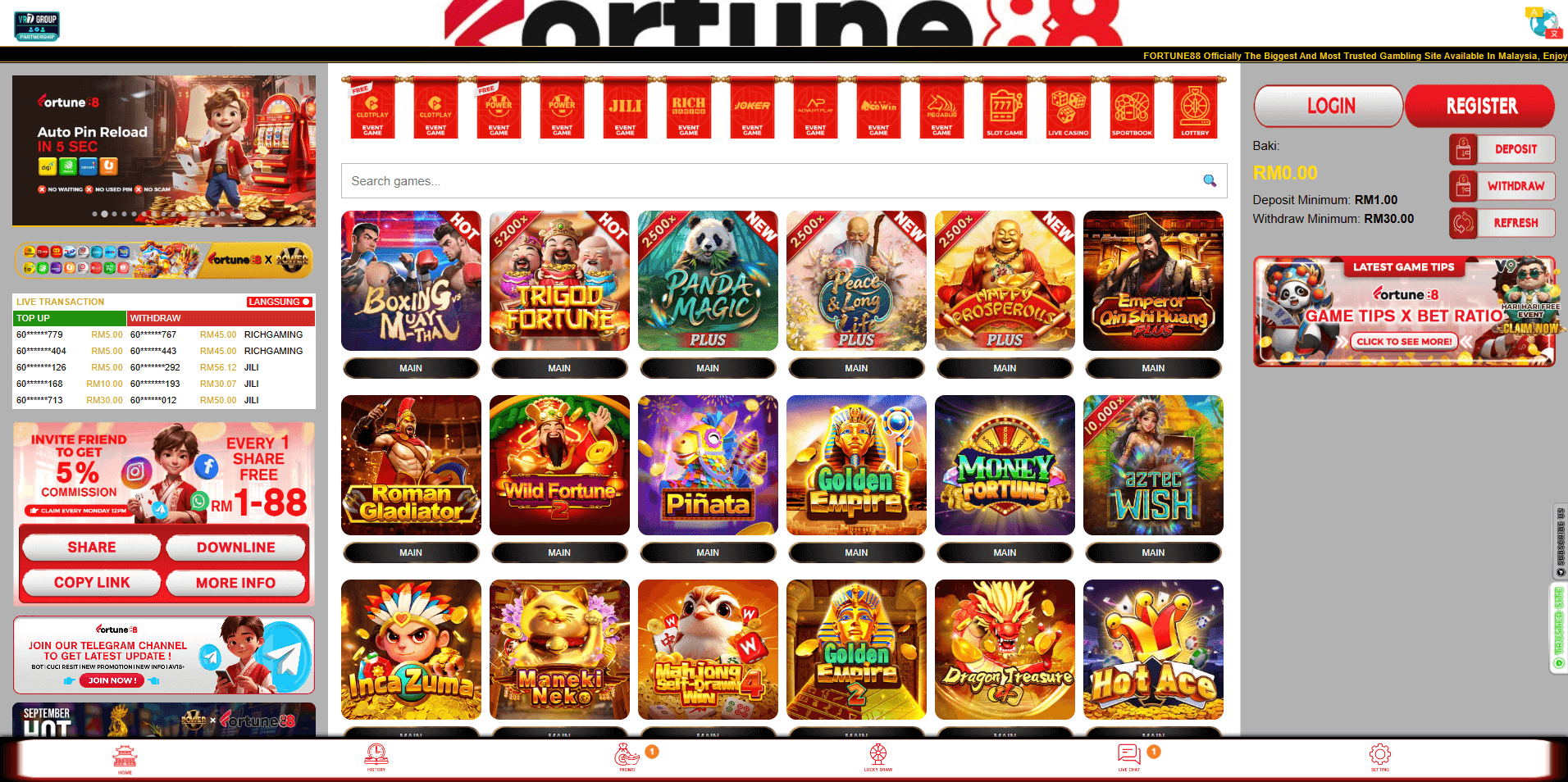 Fortune88 online casino malaysia screenshot 2025