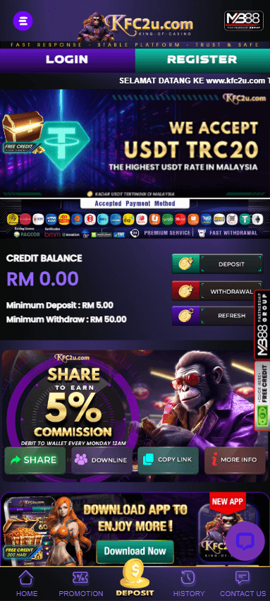 KFC2U online casino mobile screenshot